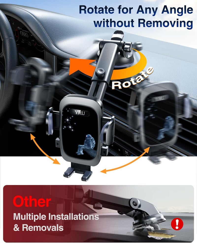 YRU True Military-Grade [360°Rotation Suction] 2025 Ultimate Car Phone Holder Mount[90+LBS Safest Strongest & Patent Certs] Dashboard Windshield Vent for iPhone 17 16 Pro Max Samsung,Blue Black - Image 5